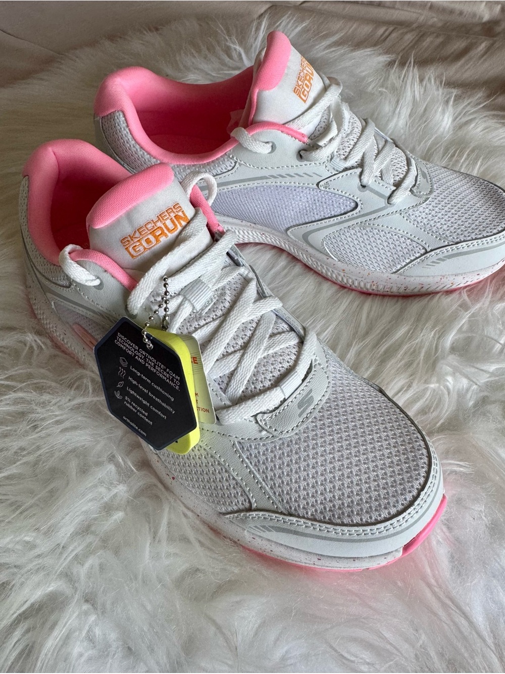 Skechers White Athletic Sneakers with Pink Trim